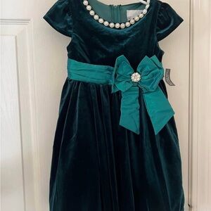 Elegant Teal Velvet Kids Dress